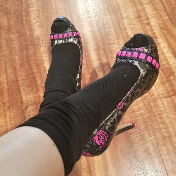 Iron Fist Pink Grey Black Fetish Heels Peep Toe 7 - Picture 11 of 15